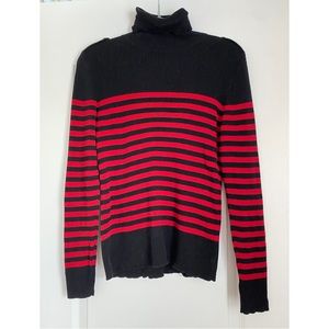 Ralph Lauren shoulder button trim mock neck stripe cotton sweater